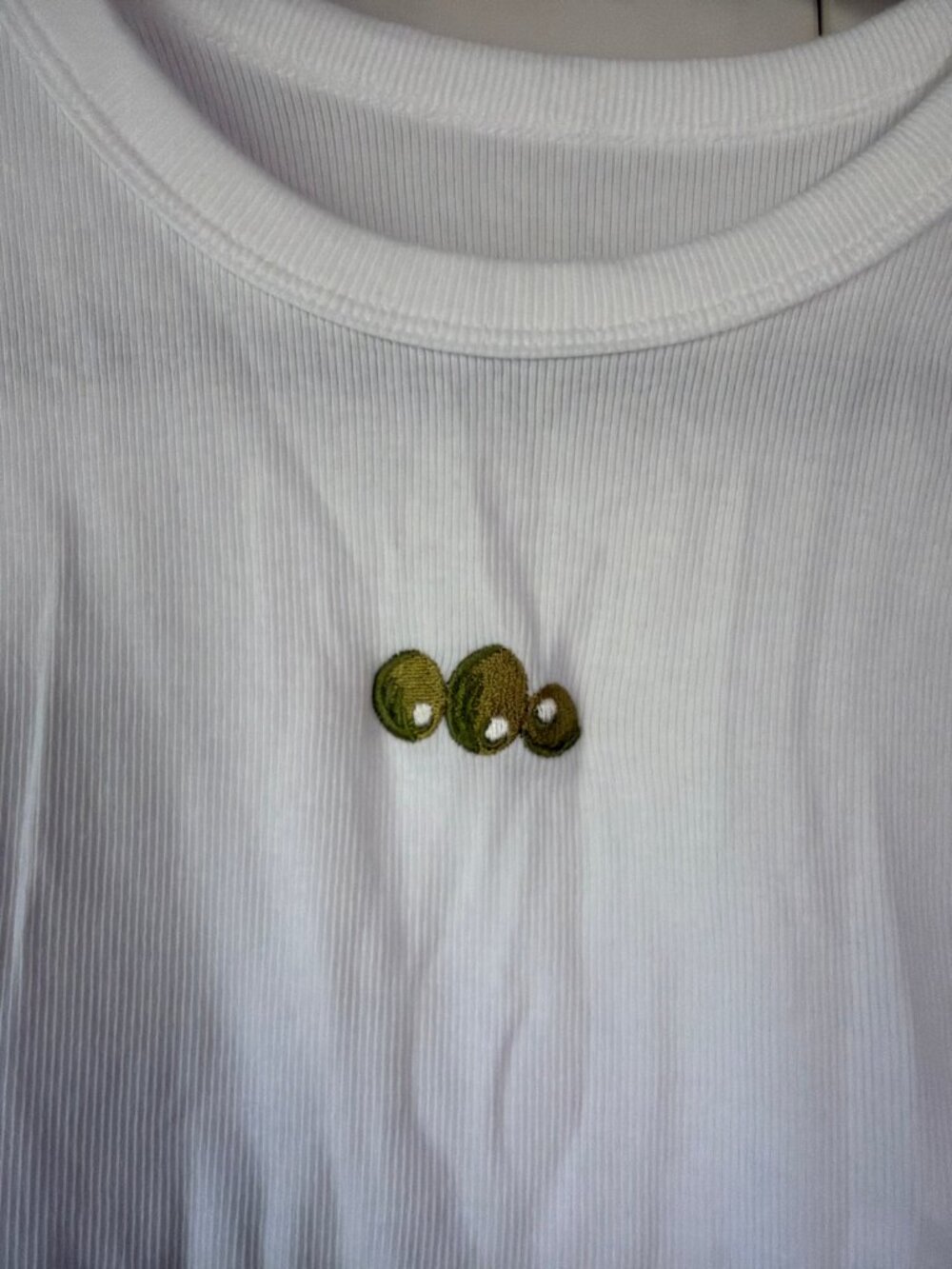 A New Day White Ribbed Tank Top — Size Large, Olive Embroidery